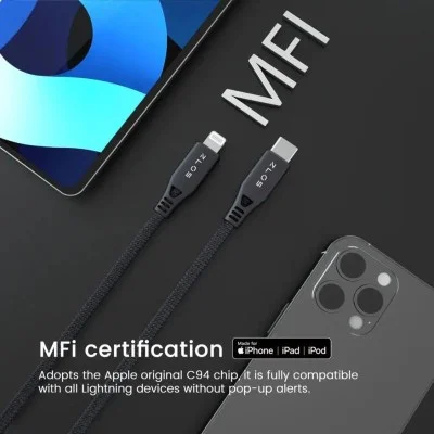 Zlos USB-C to Lightning Cable Leather Strap Included - Black